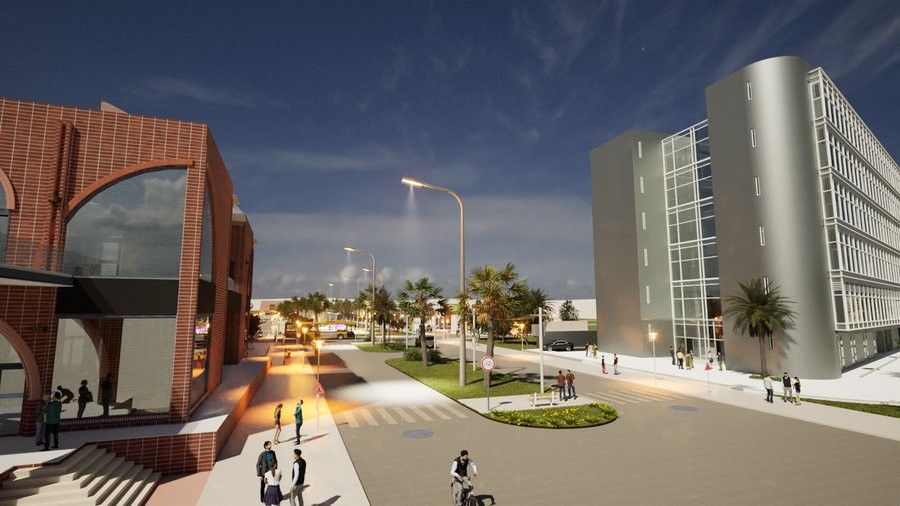 Render nocturno de un corredor de la Urbanización Nueva Santa Cruz